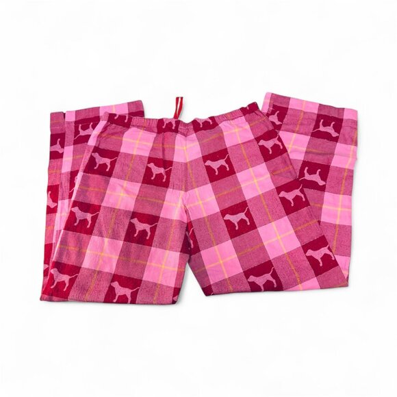 Y2K Victoria's Secret PINK Trustees of Pink Flannel Pajama Pants Red Plaid L - Picture 2 of 7